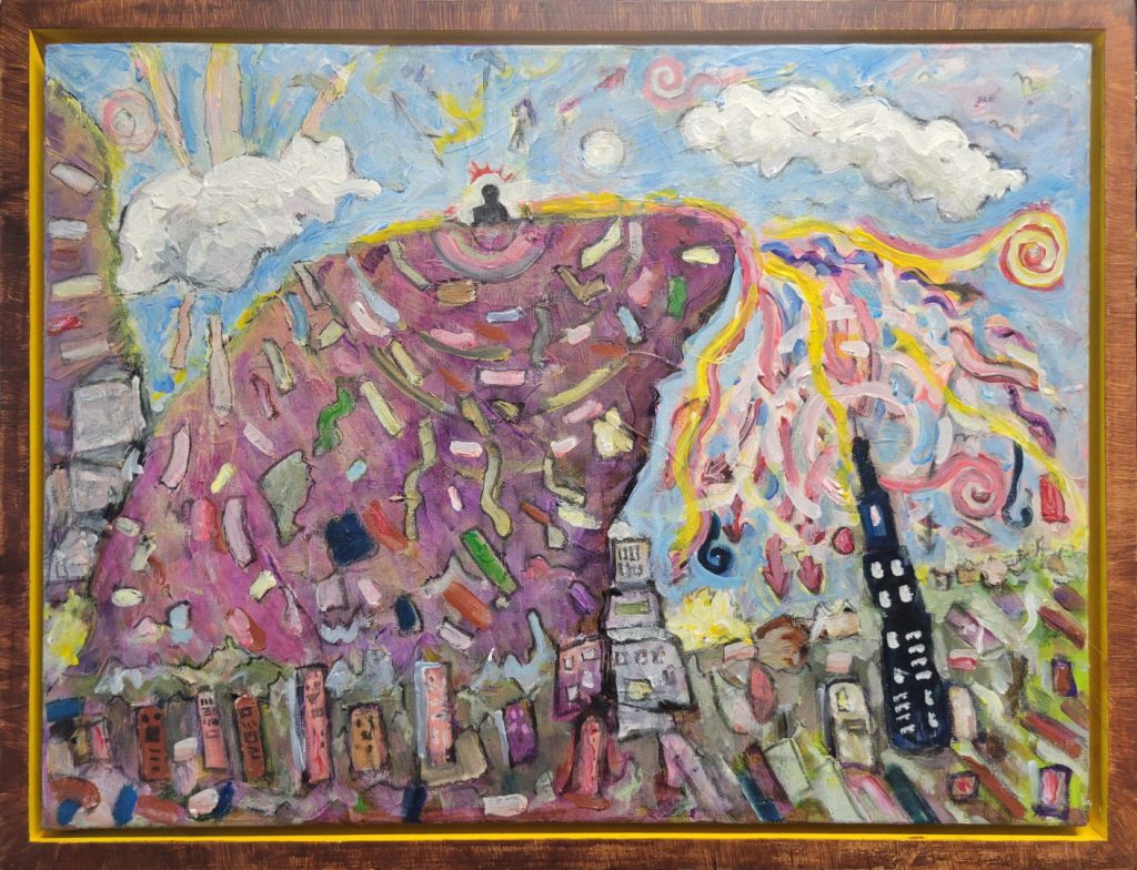 Meditation Space - By Joe Junker, Mixed Media on Canvas,24 x 18 inches ( 26.1 x 20 inches framed), A modern art painting featuring abstract waves in bold colors. This dynamic piece adds a contemporary touch to any space, perfect for art lovers with a taste for the modern.