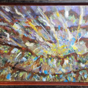 Outburst - By Joe Junker, Acrylic on Canvas, 24 x 18 inches ( 26.4 x 20.4 inches framed), A vibrant and abstract explosion of color and texture, creating a sense of dynamic energy and movement