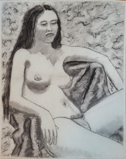 Alice in Restful Contemplation Alice in Restful Contemplation - By Joe Junker, Charcoal on Archival Paper, 19.5 x 25.5 inches