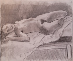 Carol Laying Downhill Carol Laying Downhill - By Joe Junker, Charcoal on Paper, 32 x 27 inches