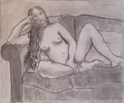 Carol Wearing a Flat Necklace Carol Wearing a Flat Necklace - By Joe Junker, Charcoal on Paper, 32 x 27 inches