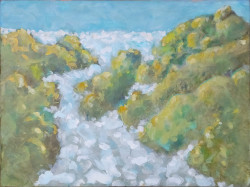 Fog in the Valley Fog in the Valley - By Joe Junker, Acrylic and Oil Pastel on Oil on Panel, 32 x 23.9 inches