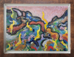 Gold Plumes Gold Plumes - By Joe Junker, Acrylic and Charcoal on Canvas Art Panel on Board, 12 x 9 inches ( 14.1 x 11.2 inches framed)