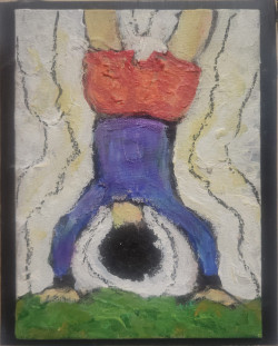 Handstand Handstand - By Joe Junker, Acrylic and Charcoal on Fredrix Canvas Panel on Board, 5 x 7 inches (5.8 x 7.5 inches framed)