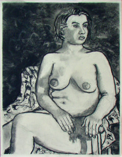 Jana on Chair with Cover Jana on Chair with Cover - By Joe Junker, Charcoal on Archival Paper, 19.5 x 25 inches (24.1 x 30.2 inches framed)