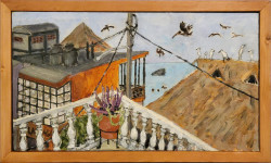 La Manzanilla Rooftop Ocean View Southwest La Manzanilla Rooftop Ocean View Southwest - By Joe Junker, Acrylic on Canvas on Board, 15.4 x 8.5 inches ( 16.8 x 10 inches framed)