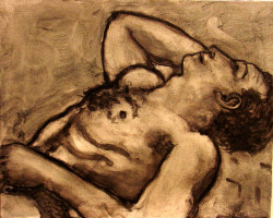 Leaning Back Leaning Back - By Joe Junker, Charcoal on Canvas, 20 x 16 inches