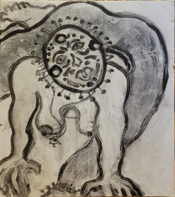 Masked Dancer 1 in Crawl Pose Masked Dancer 1 in Crawl Pose - By Joe Junker, Charcoal and Medium on Canvas, 16 x 20 inches