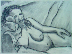 Nicki in Repose with Medallion Nicki in Repose with Medallion - By Joe Junker, Charcoal on Archival Paper, 25 x 19 inches