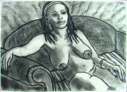 Nicki with Headband on Couch #1 Nicki with Headband on Couch #1 - By Joe Junker, Charcoal on Archival Paper, 30 x 22 inches