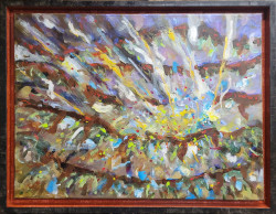 Outburst Outburst - By Joe Junker, Acrylic on Canvas, 24 x 18 inches ( 26.4 x 20.4 inches framed), A vibrant and abstract explosion of color and texture, creating a sense of dynamic energy and movement