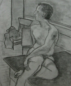 Roman in 3 Quarter Turn Repose Roman in 3 Quarter Turn Repose - By Joe Junker, Charcoal on Paper, 27 x 32 inches