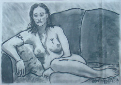 Rose Resting on Couch - Thorn Tatoo on Arm Rose Resting on Couch - Thorn Tatoo on Arm - By Joe Junker, Charcoal on Archival Paper, 27.5 x 19.5 inches