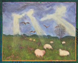 Sheep Crows Light and Fog Sheep Crows Light and Fog - By Joe Junker, Oil on Canvas, 20 x 16 inches (21.2 x 17.4 inches framed)