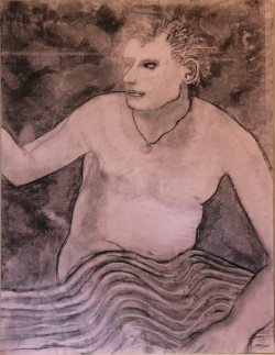 Sven with Striped Blanket Sven with Striped Blanket - By Joe Junker, Charcoal on Archival Paper, 19.8 x 25.5 inches