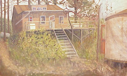 Trojan Cabin Trojan Cabin - By Joe Junker, Oils on Canvas, 54 x 33 inches (55.5 x 34.5 inches framed)