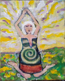 Two Ji Two Ji - By Joe Junker, Mixed Media on Canvas, 8 x 10 inches