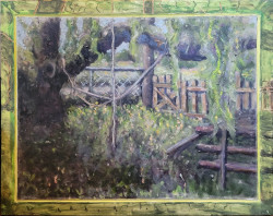 Under the Willow - Fort, Swing and Field Under the Willow - Fort, Swing and Field - By Joe Junker, Oils on Canvas on Stretcher, 24 x 18 inches ( 27.2 x 21.4 inches framed)
